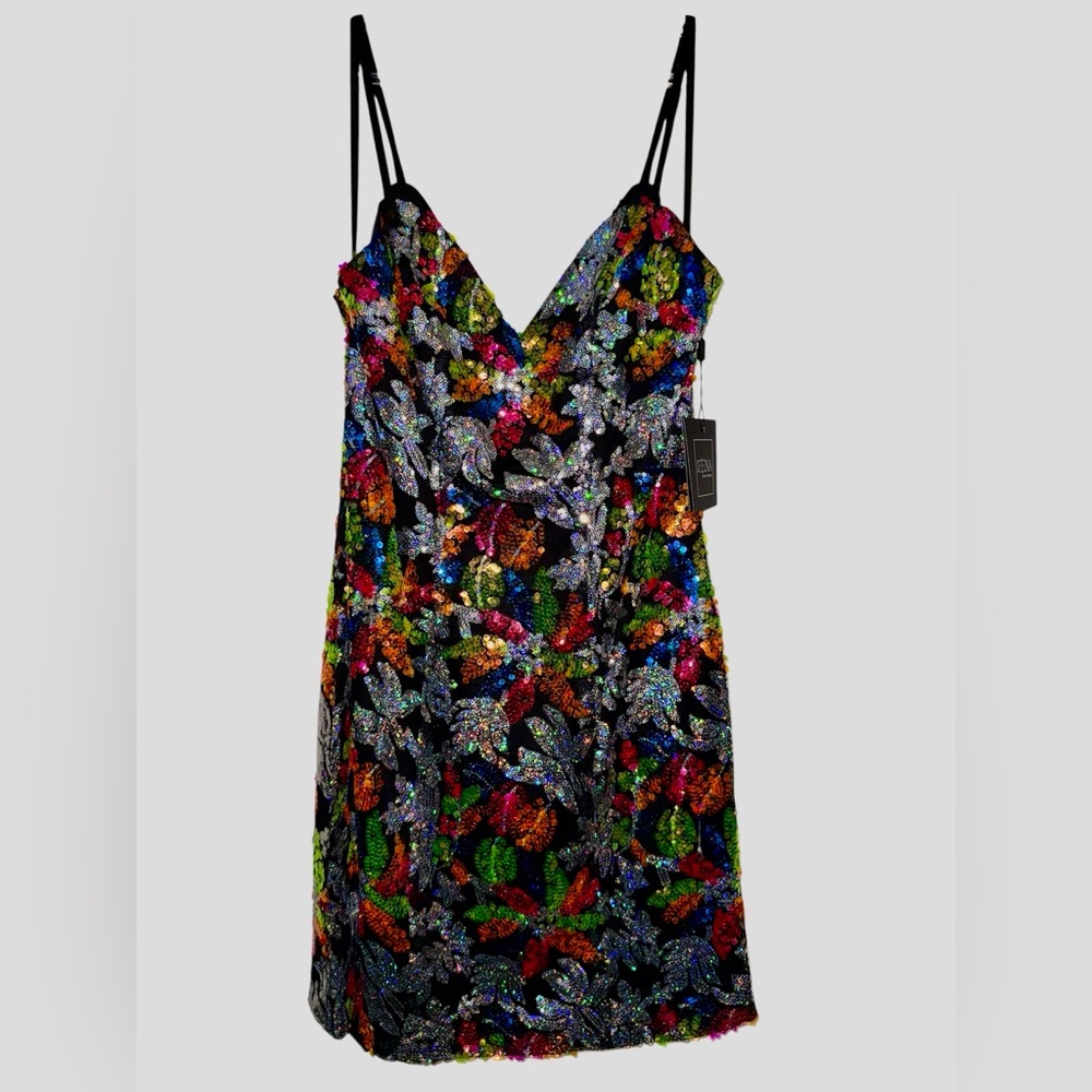 👗NWT! Mac Duggal Multicolor Floral Sequin Mini Dress - Picture 9 of 13